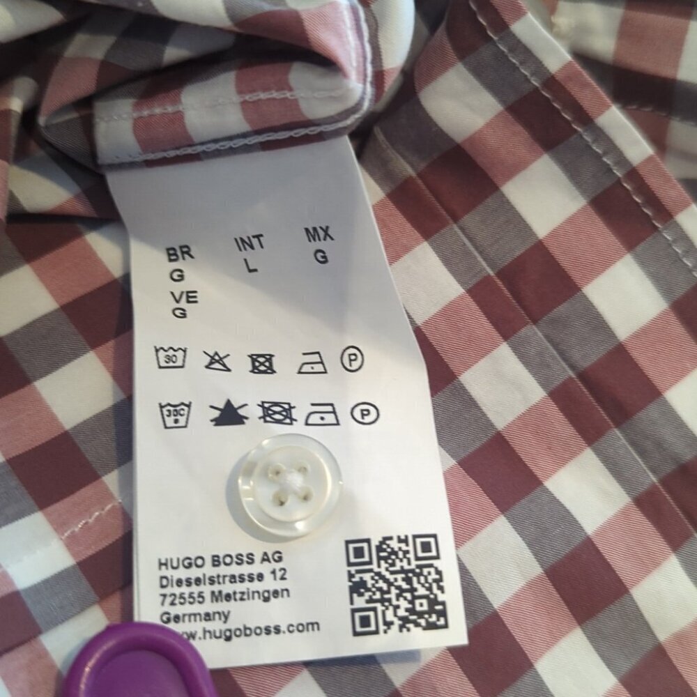 Men's Hugo Boss Red and White Button-Up Slim Fit Shirt - Size L NWT - Picture 7 of 8